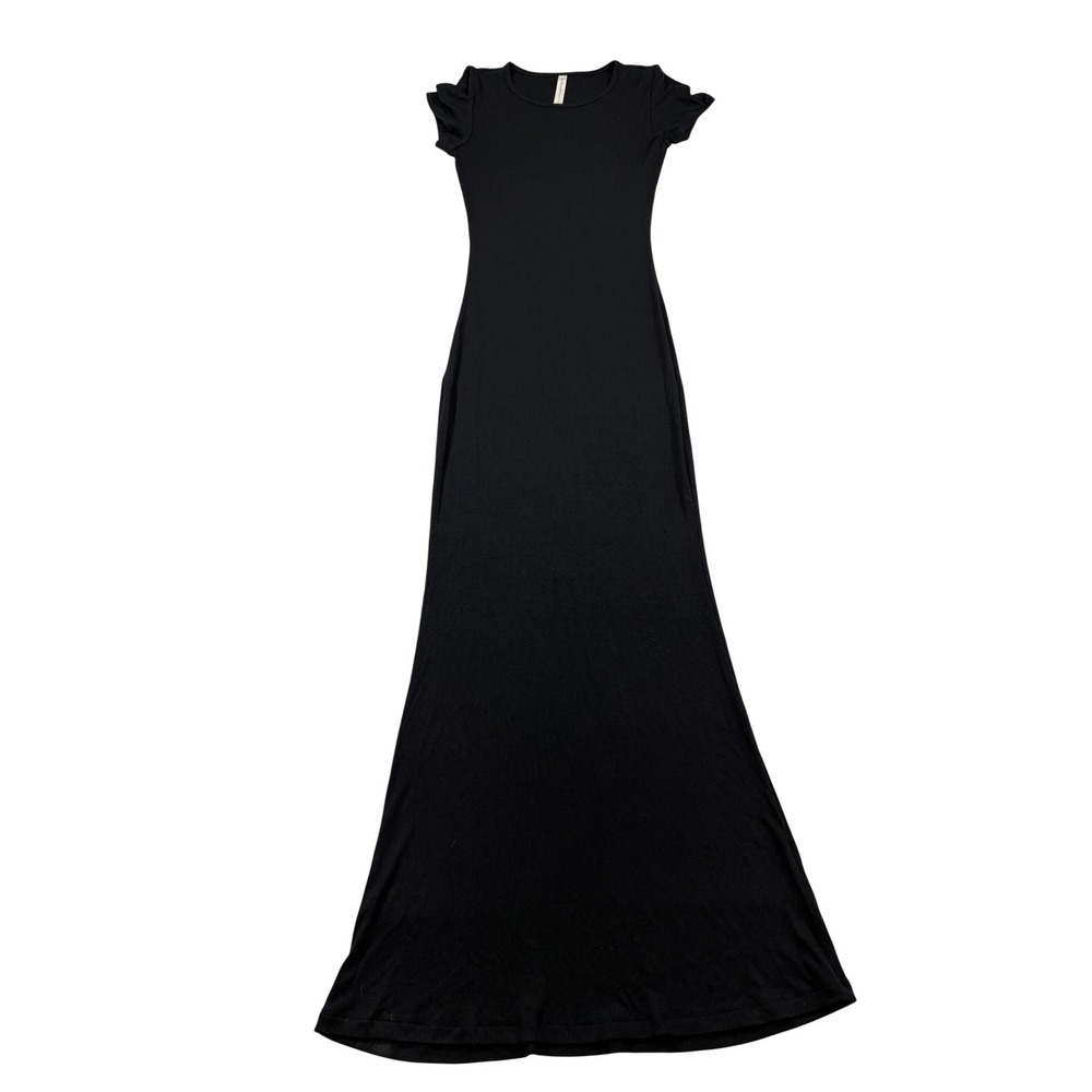 The Group by Babaton Black Ribbed Short Sleeve Maxi Dress Small Slim Fit